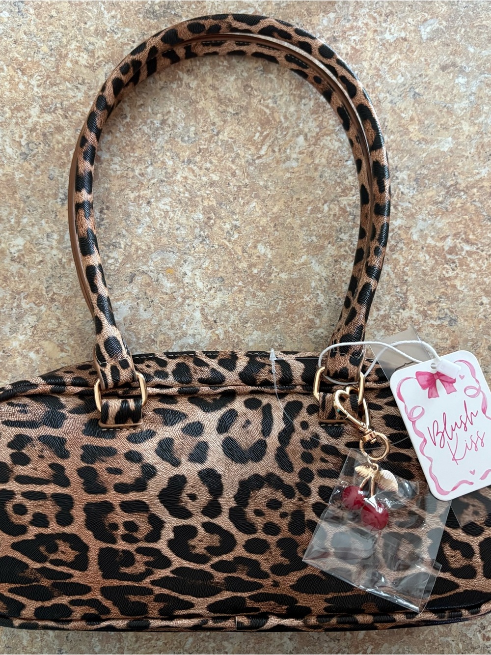 Leopard Print Women's Small purse with removable cherry charm NWT